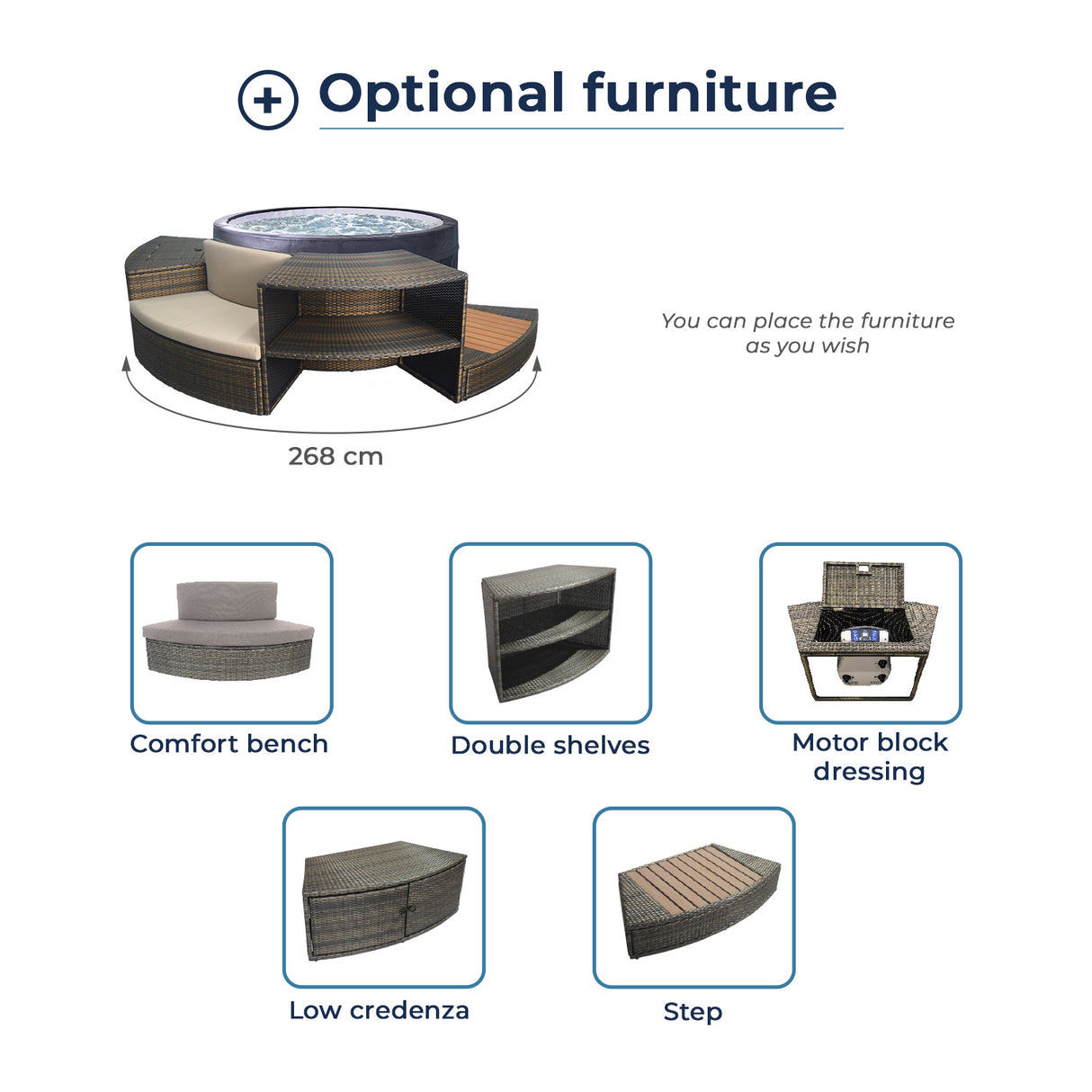 Spa Portatile Vita 4 Posti con mobili Pareti Isolanti In Schiuma Da 8cm Cod. SP-VIP140/MOB2