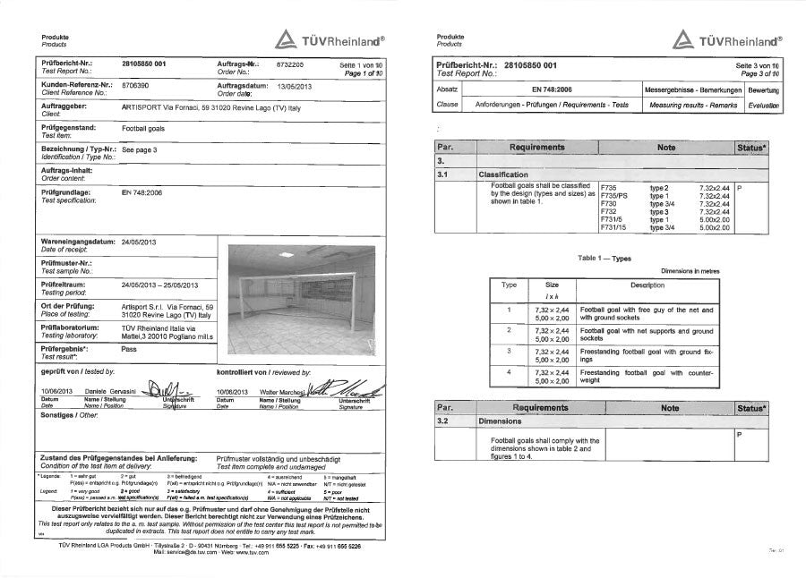 Coppia porte pallamano in tubo di acciaio trasportabili m3x2 Art. H 760 Certificata UNI EN 749