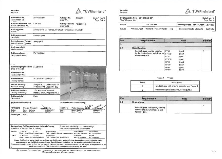 Coppia porte pallamano in tubo di acciaio trasportabili m3x2 Art. H 760 Certificata UNI EN 749