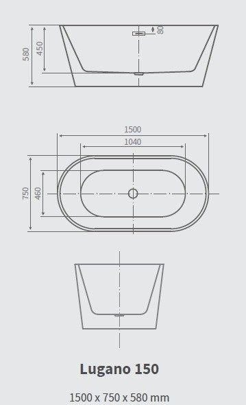 Vasca rettangolare art.LUGANO - FREESTANDING Misure:150x75x58 cm