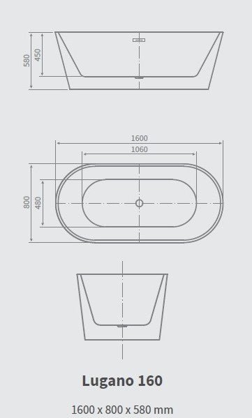 Vasca rettangolare art.LUGANO - FREESTANDING Misure:150x75x58 cm