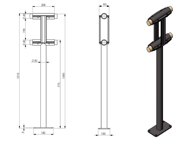 Supporto Danza Dinamica Ballet Pina Fix Doppia Sbarra Fissa A Suolo