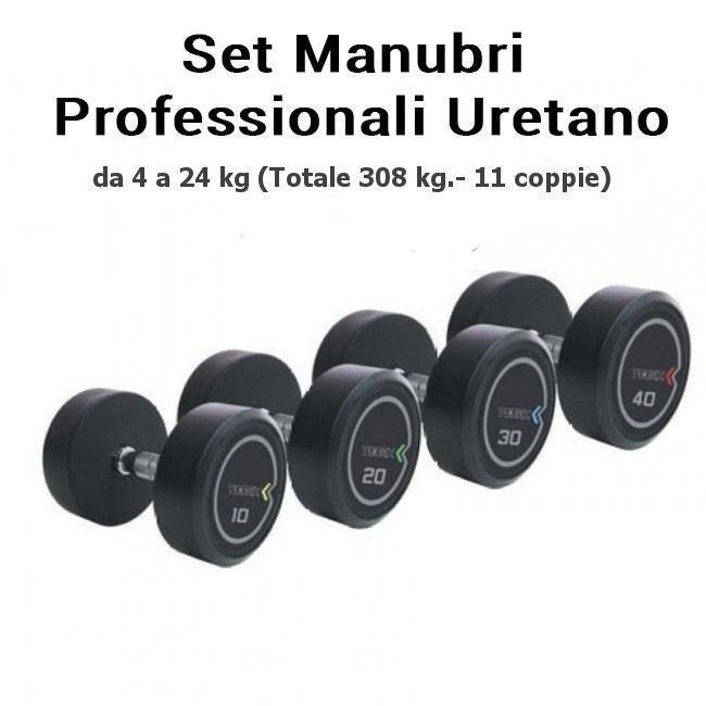 Set coppie manubri professional in uretano da 4 a 24 kg toorx cod MPU-SET24