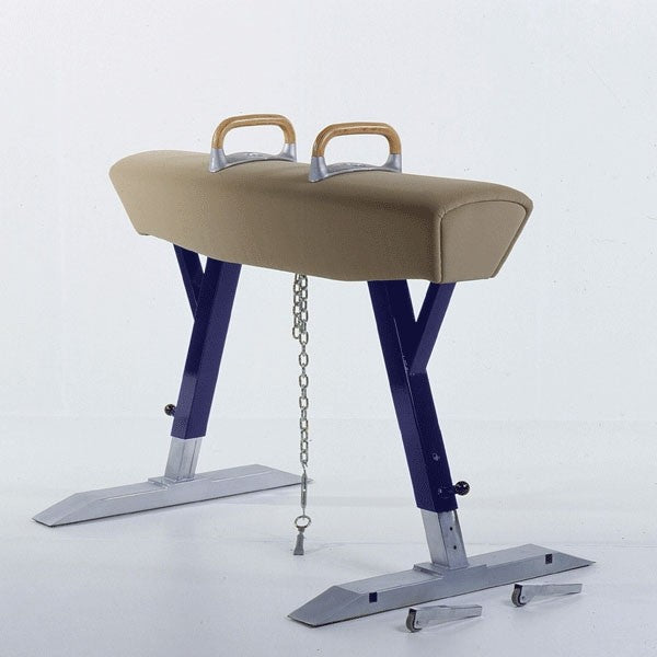 Cavallo olimpionico con maniglie, rivestito di finta pelle scamosciata, altezza regolabile S00112