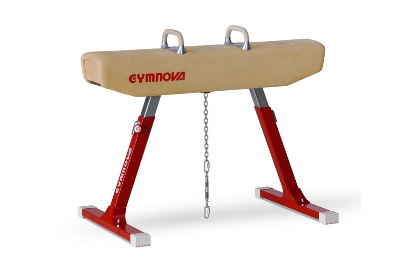 Cavallo con maniglie omologato FIG per competizioni, rivestito di cuoio naturale, altezza regolabile S00114