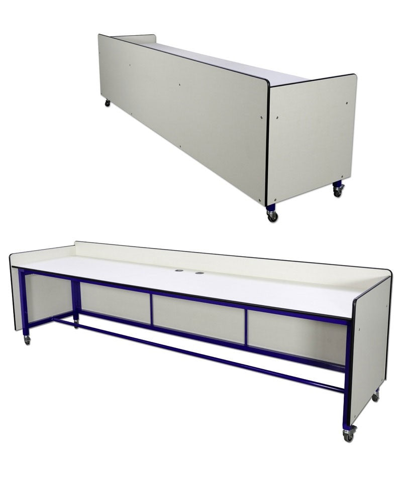 Tavolo giuria con struttura di acciaio verniciato e carenatura di legno, dimensioni cm 300x70x76 Art. S04260