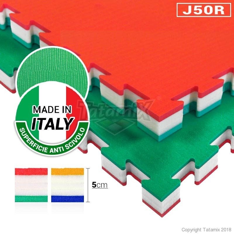 Tatami Incastro Judo Art. J50R, 100x100, 5cm. Verde/Bianco/Rosso Quantità Minima Per La Vendita 4 Moduli