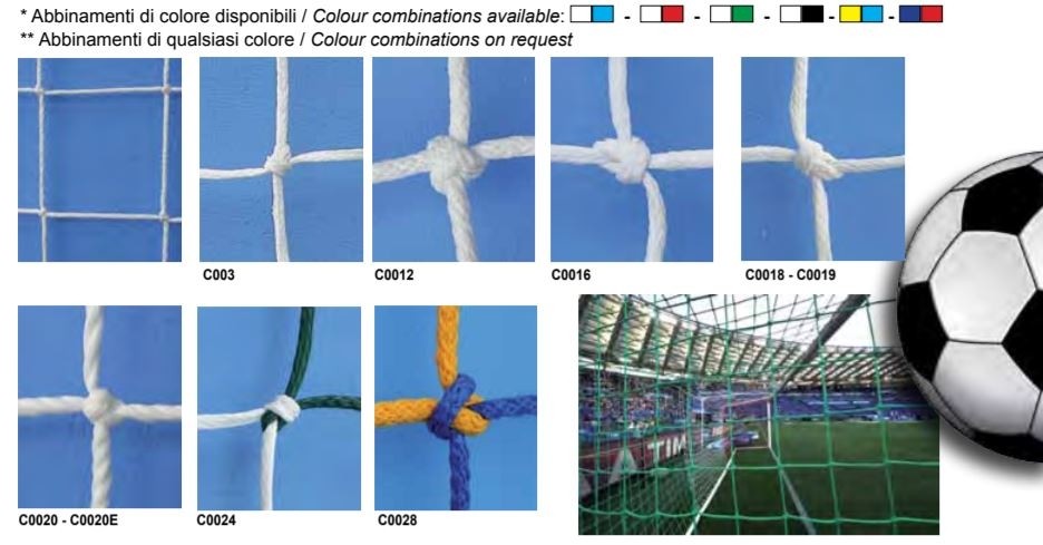 RETE CALCIO regolamentare dimensioni mt. 7,50×2,50 IN NYLON Text.100 x 6 Ø Art. C0012 la coppia