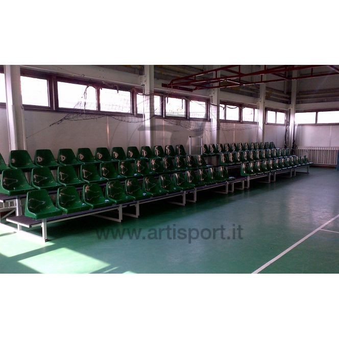 Tribuna fissa per interni Art. C7 struttura acciaio verniciato esempio 10 posti mis 340x110 cm