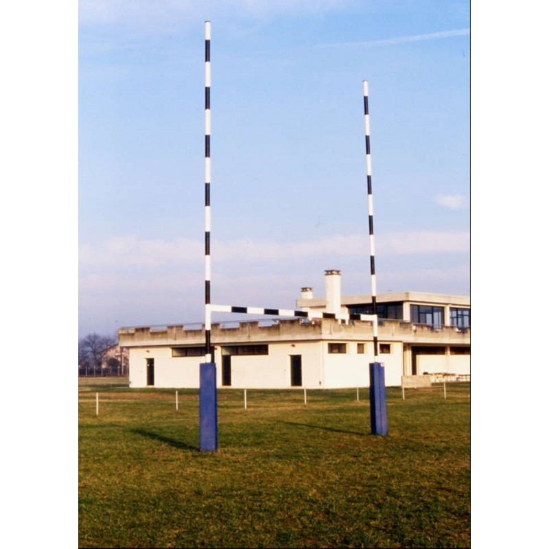 Porte Rugby regolamentari profilato alluminio sez tonda verniciate bianco con fasce rosse Art. M990/1 bis mt. 15 FT