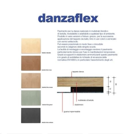 Pavimentazione Danza Flex Flottante Studio Fisso senza tappeto PVC