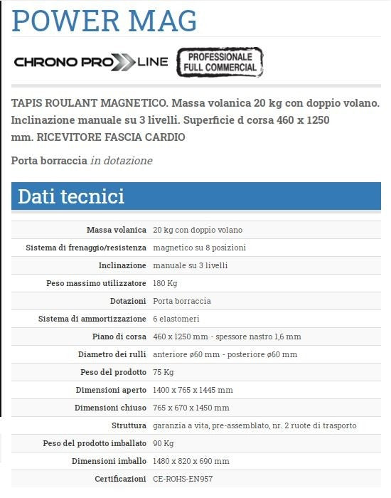 Tapis Roulant Toorx Power Mag Magnetico Massa Volanica 20kg