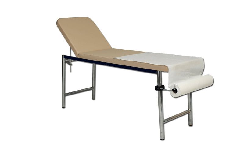 Lettino visita medica struttura acciaio cromato e verniciato piano appoggio e testiera reclinabile imbottiti S07116