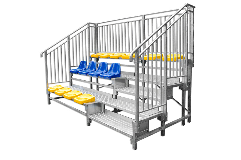 Tribuna fissa esterno struttura acciaio zincato S07658 sedute PP corridoi scale accesso esempio mis 9,20 a 3 file
