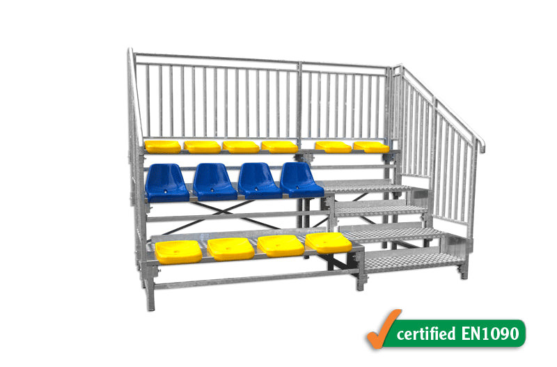 Tribuna fissa per esterno struttura acciaio zincato S07658 sedute PP corridoi scale accesso. Prezzo al mt/gradone