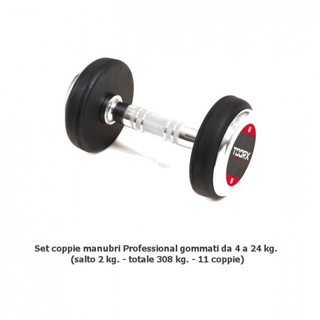 Set Coppie Manubri Professional Gommati Da 4 A 24 Kg Cod. MGP-SET24
