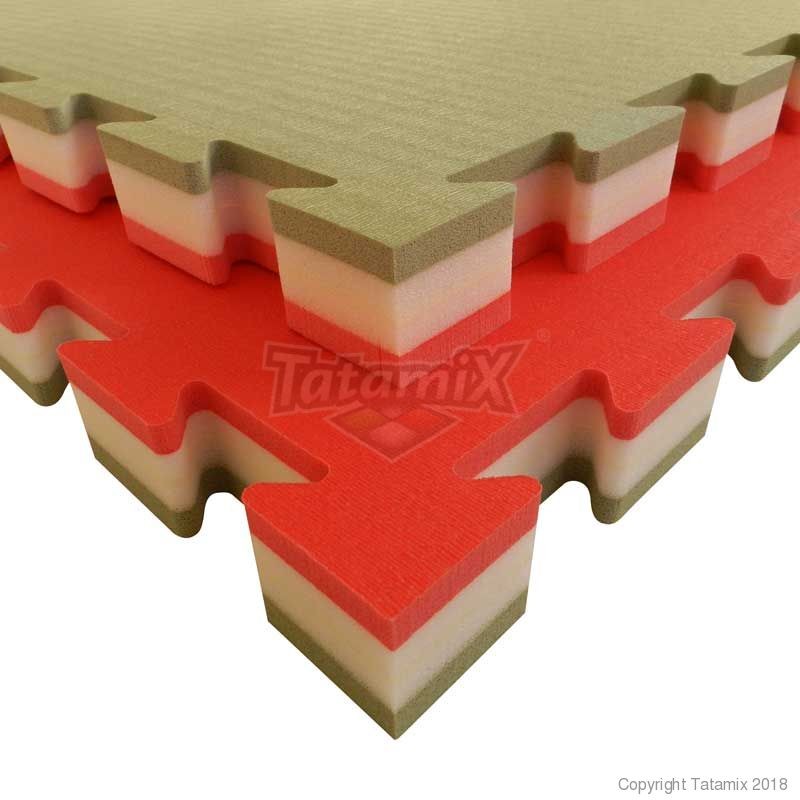 Tatami Incastro Judo Art. J40L 100x100, 4cm. Rosso/Bianco/Verde Salvia Quantità minima per la vendita 9 Moduli