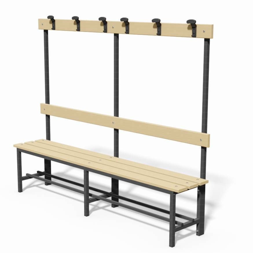 Panca Acciaio 1.5m Art 9010FM doghe legno seduta schienale appendiabiti