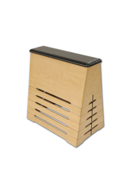 Plinto trapezoidale di legno a 6 cassoni, piano imbottito e rivestito di cuoio sintetico S00958