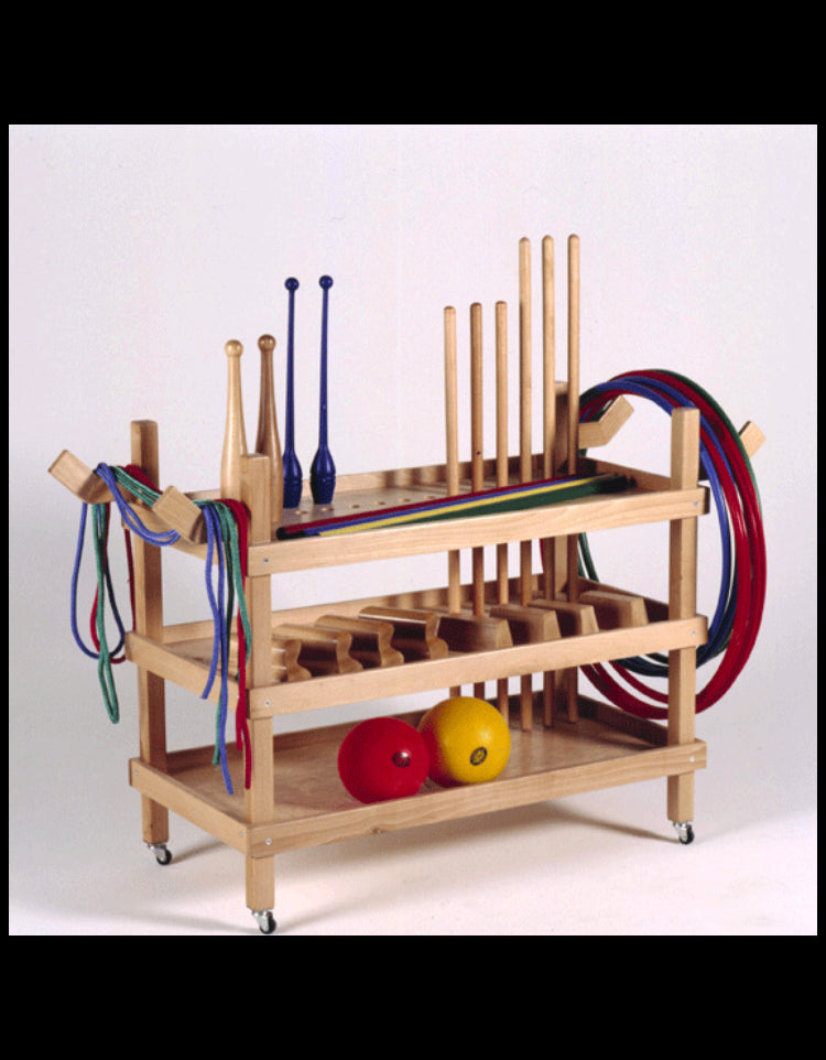 Set articoli ed accessori per psicomotricità fornito su carrello in legno S01480