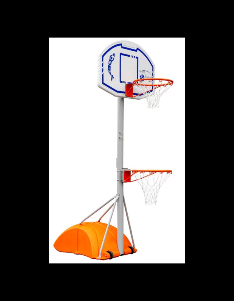 Struttura trasportabile, base zavorrabile, palo in acciaio, canestri fissi con retina S04007