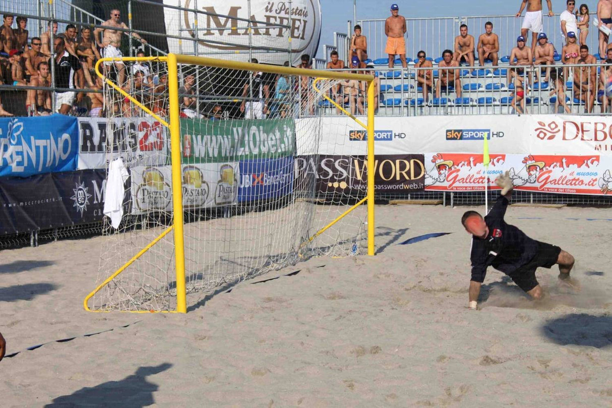 Coppia porte beach soccer 5,5x2,2m alluminio sez 80mm traversa divisa mobili gomiti saldati Art 6904
