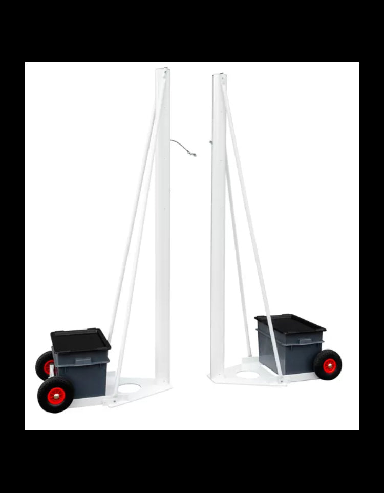 Impianto pallavolo a traliccio in alluminio S04716 dotato di ruote maggiorate e cassetta porta zavorra S04717