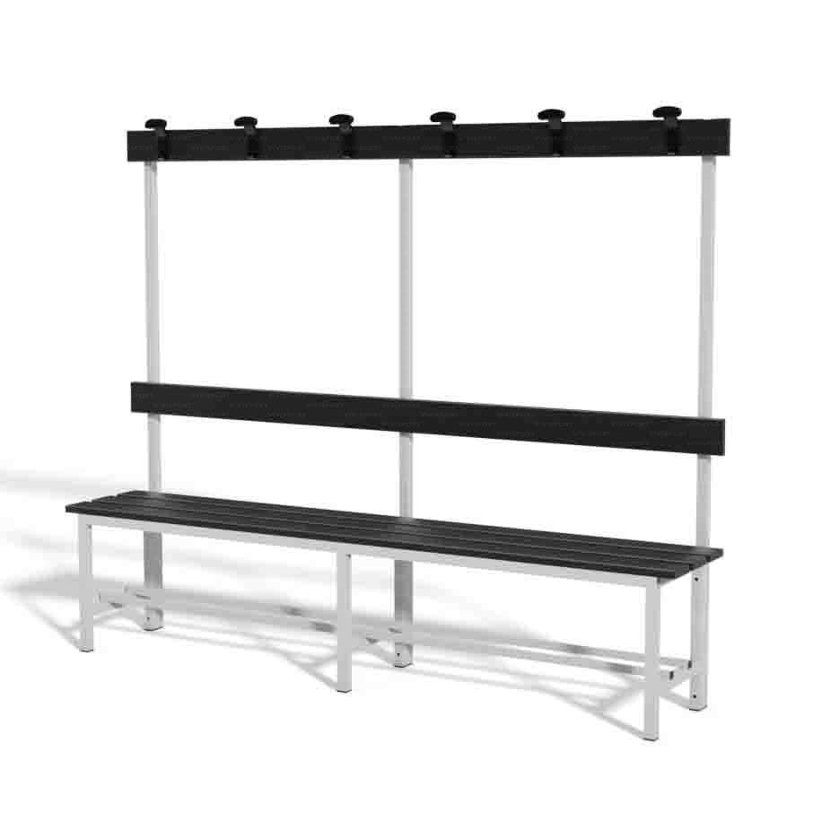 Panca Alluminio Art 8815 sez 30x30mm doghe in HPL nero 2m con seduta schienale ed appendiabiti