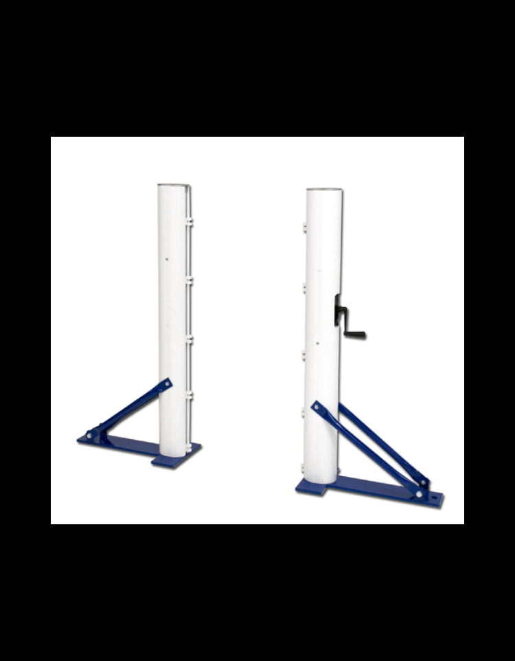 Coppia pali tennis per palestra in alluminio verniciato a sezione ovale con dispositivo tendirete S04854