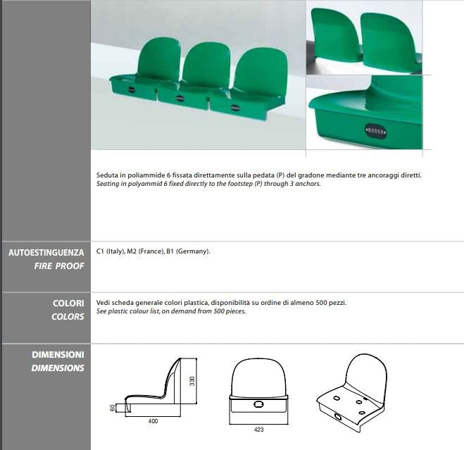 Sedile seduta a scocca modello KUM anti UV + Ignifugo BERIC in PA