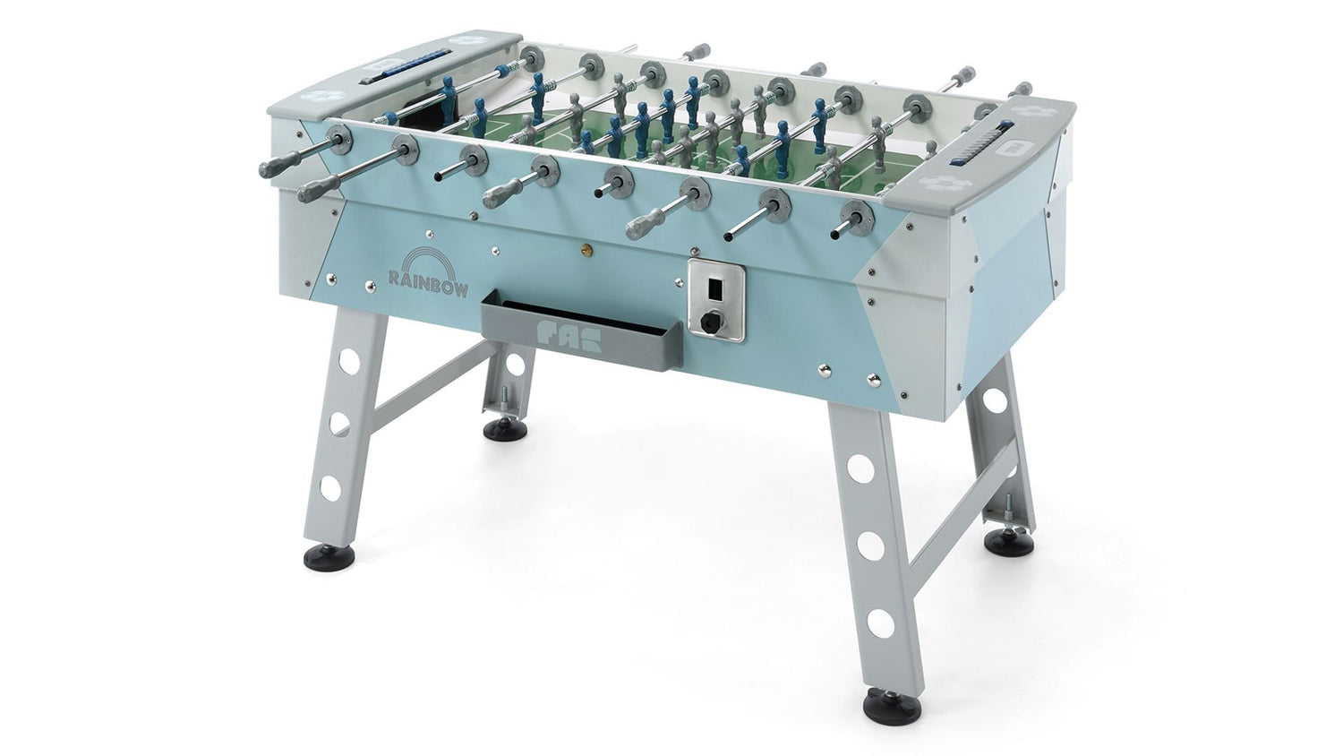 Calcio Balilla Fas Rainbow Turchese Grigio Con Gettoniera Esterno Aste Rientranti