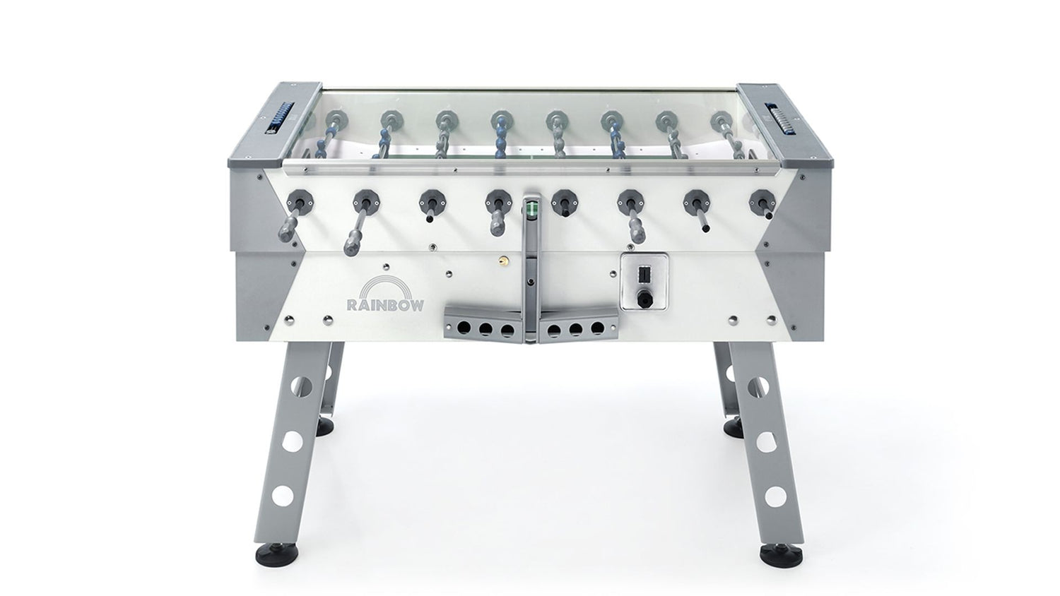 Calcio Balilla Fas Rainbow Bianco Grigio Coperto Con Vetro Aste Rientranti