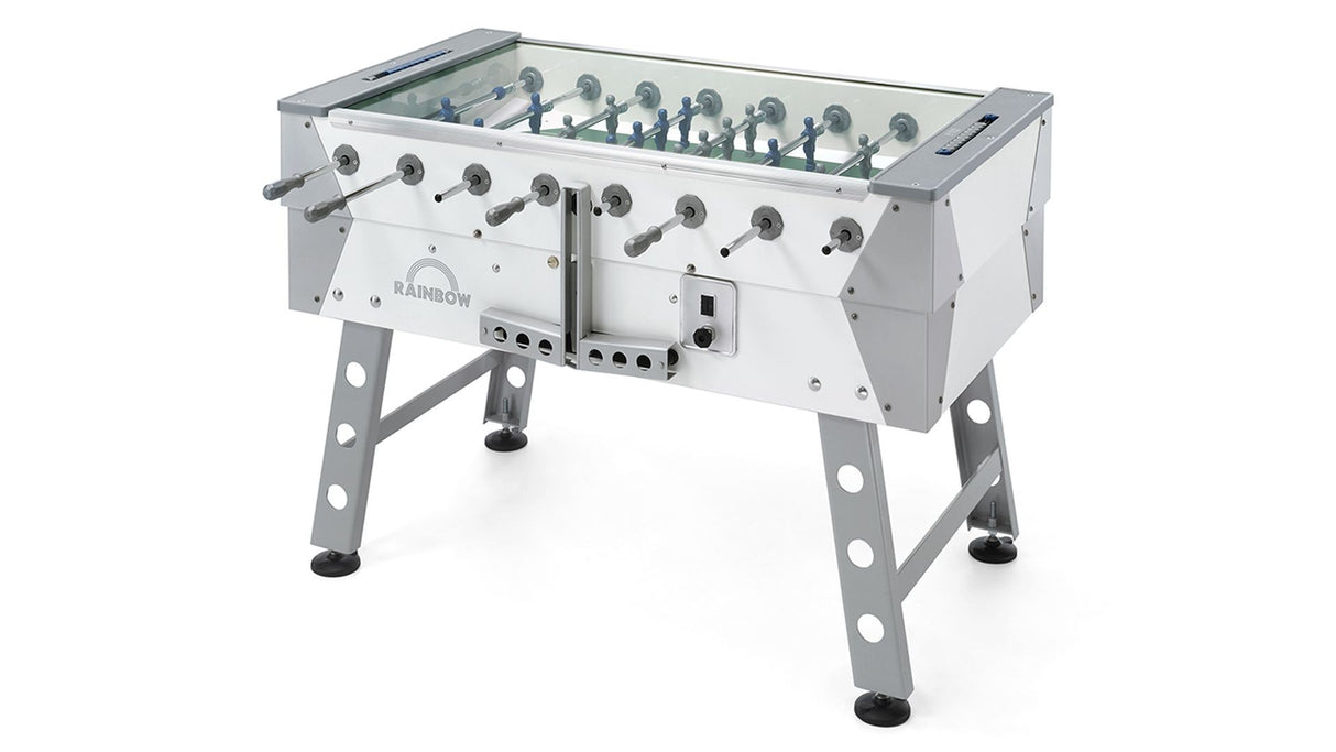 Calcio Balilla Fas Rainbow Bianco Grigio Coperto Con Vetro Aste Rientranti