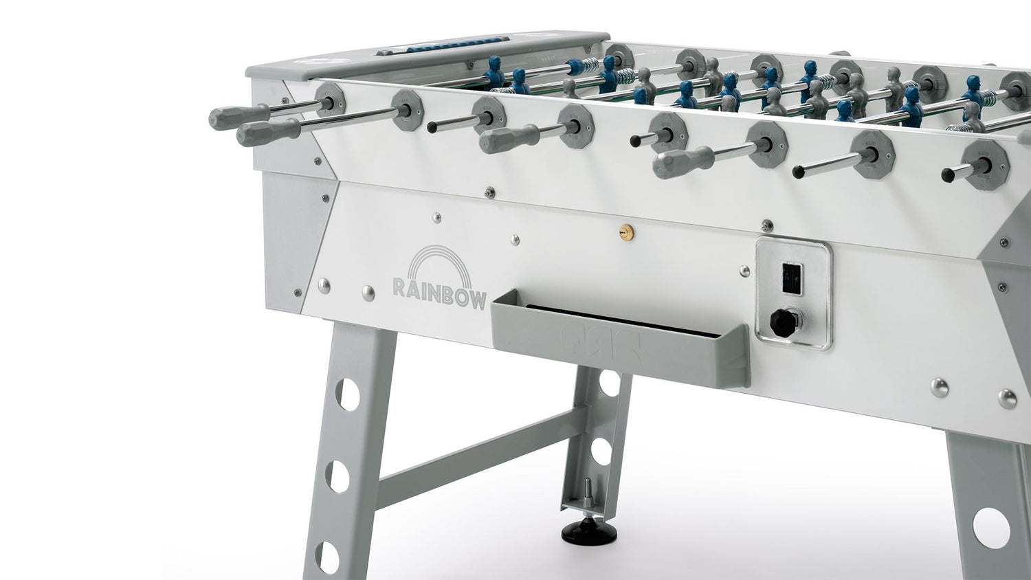 Calcio Balilla Fas Rainbow Bianco Grigio Coperto Con Vetro Aste Rientranti