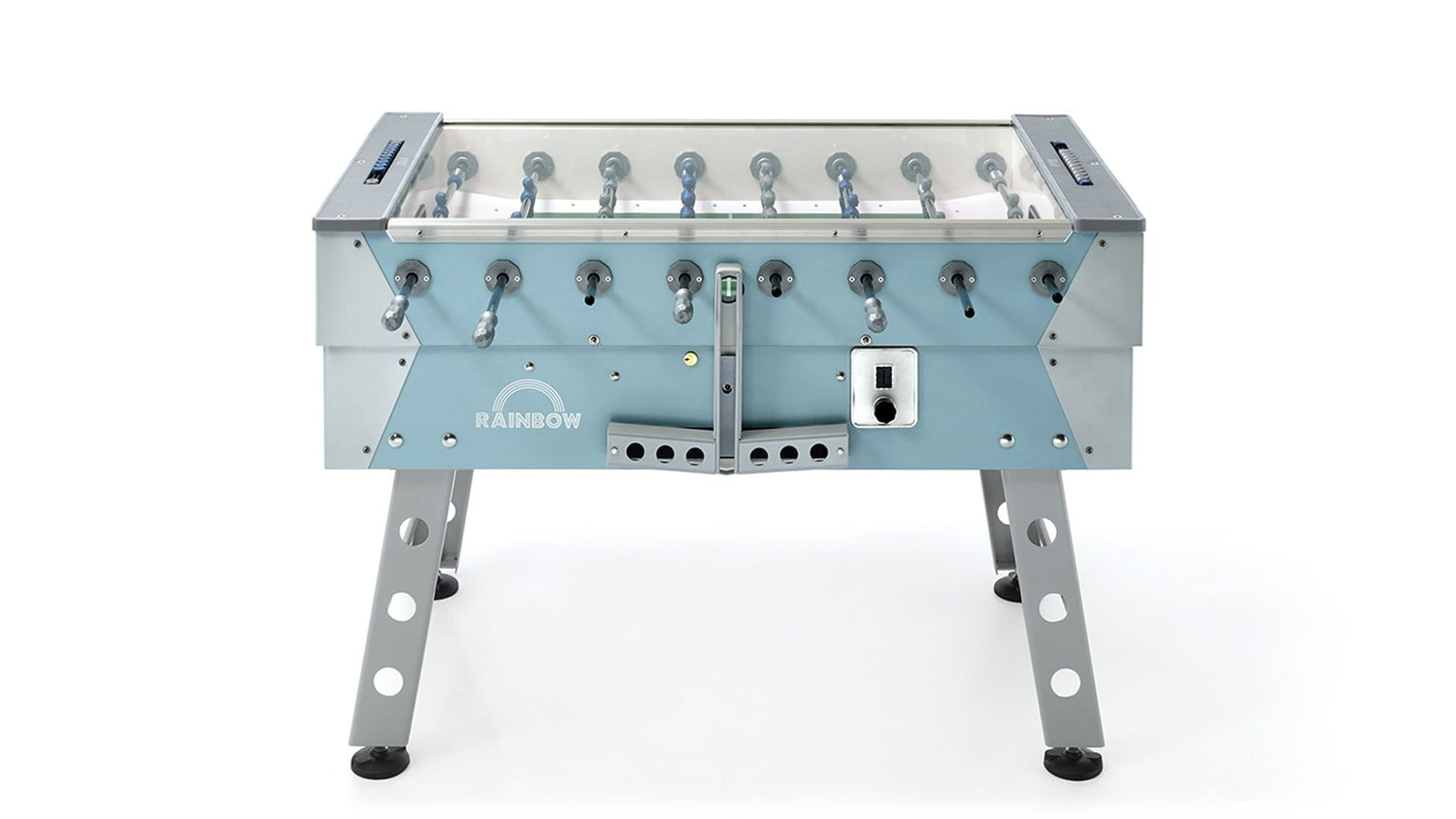 Calcio Balilla Fas Rainbow Turchese Grigio Coperto Con Vetro Aste Rientranti