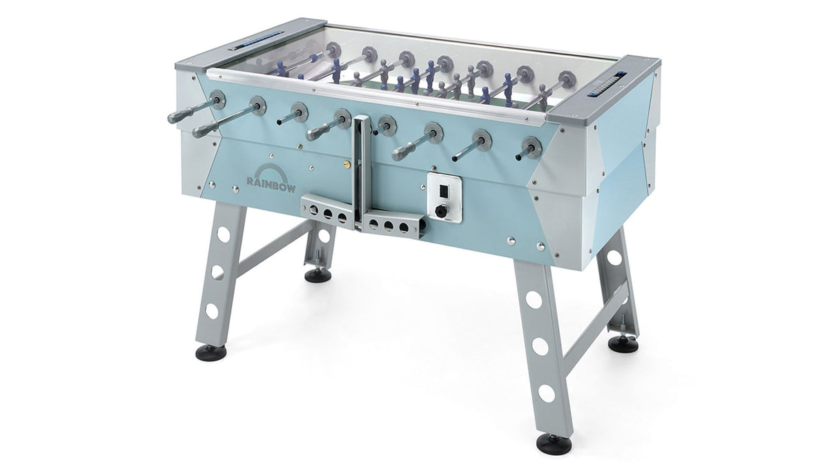 Calcio Balilla Fas Rainbow Turchese Grigio Coperto Con Vetro Aste Uscenti