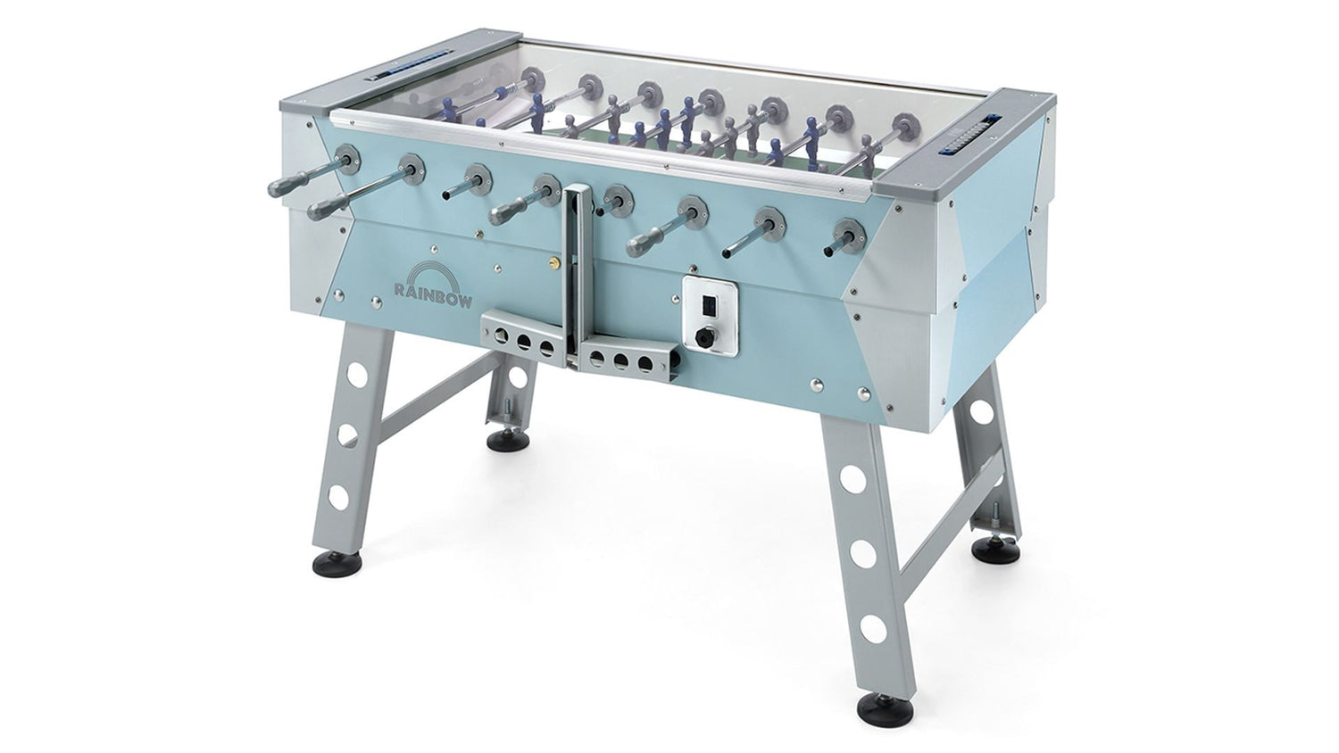 Calcio Balilla Fas Rainbow Turchese Grigio Coperto Con Vetro Aste Uscenti