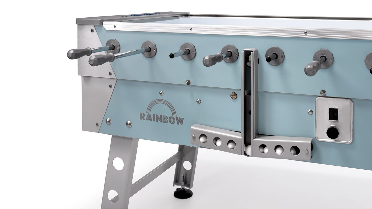 Calcio Balilla Fas Rainbow Turchese Grigio Coperto Con Vetro Aste Uscenti