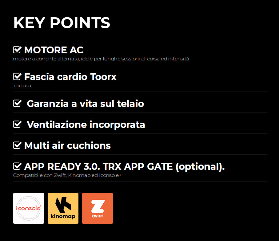Tapis Roulant Toorx TRX-100 3.0 HRC APP Ready 3.0 motore AC fascia cardio inclusa SCONTO BLACK FRIDAY SINO AL 01/12