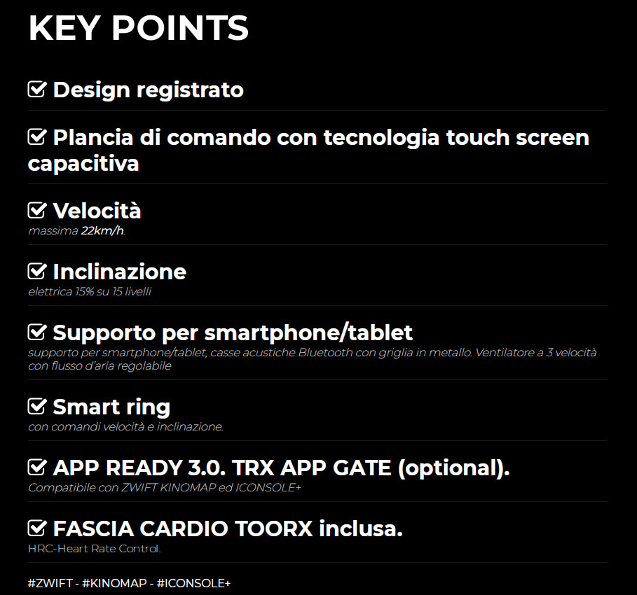 Tapis Roulant MIRAGE-S40 4-6 (Peak) HP DC APP Ready 3.0 fascia cardio inclusa