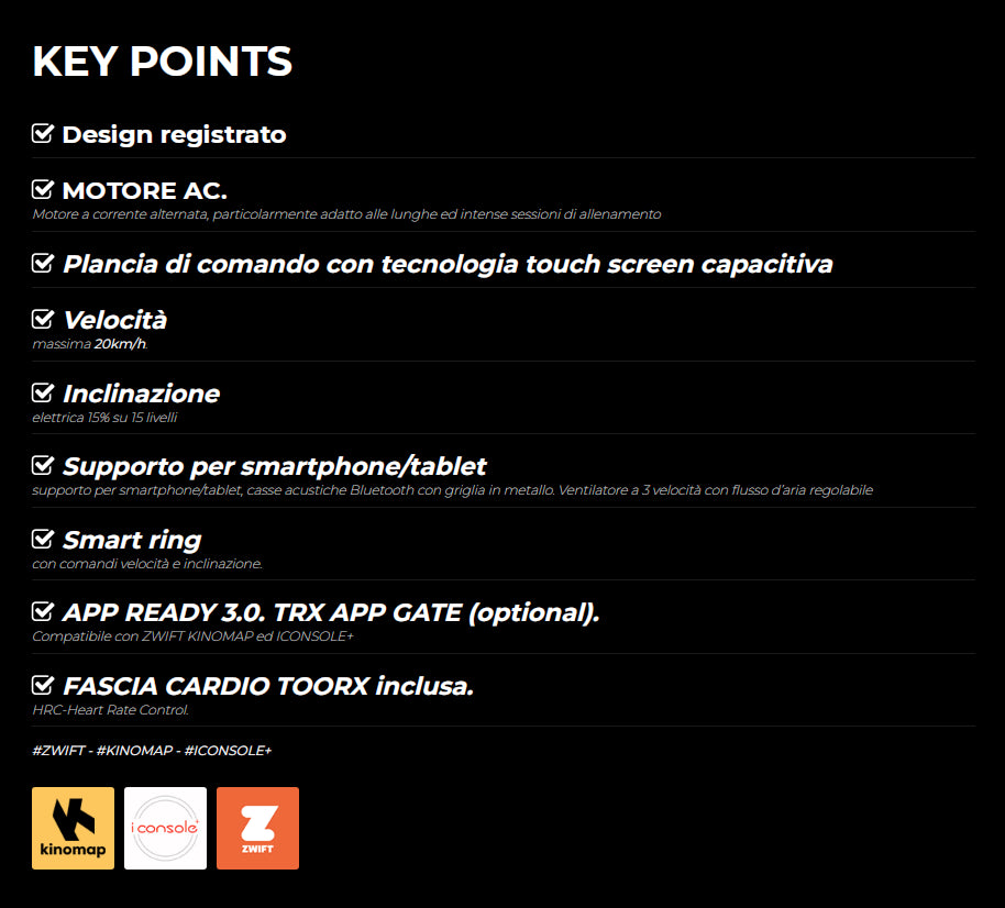 Tapis Roulant Mirage-S50 HRC APP Ready 3.0 motore AC fascia cardio inclusa