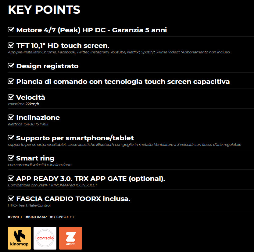Mirage S60 TFT HRC APP Ready 3.0 fascia cardio inclusa - TFT 10,1