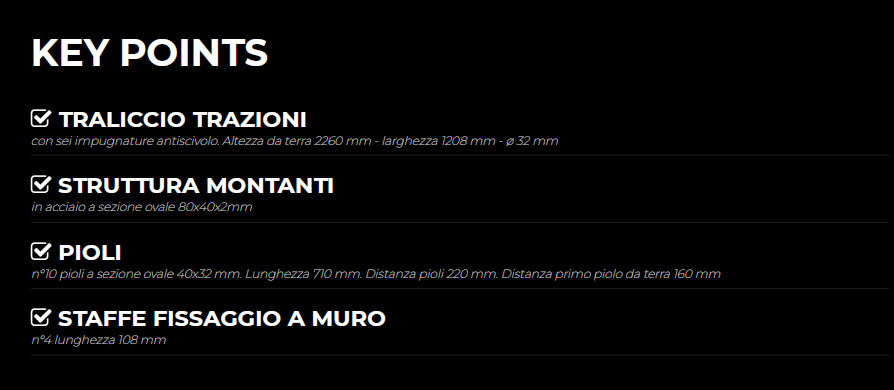 Spalliera multifunzionale con pull up bar e pioli in faggio massello