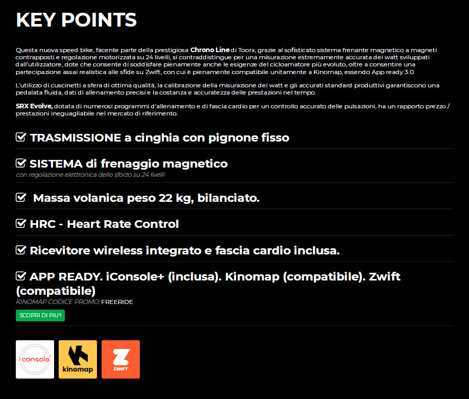 Spin Bike Toorx SRX-EVOLVE HRC elettromagnetica con ricevitore wireless APP Ready 3.0 SCONTO BLACK FRIDAY SINO AL 01/12