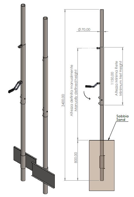 Impianto in acciaio INOX AISI 316, adatto anche per il beach tennis art. 5518