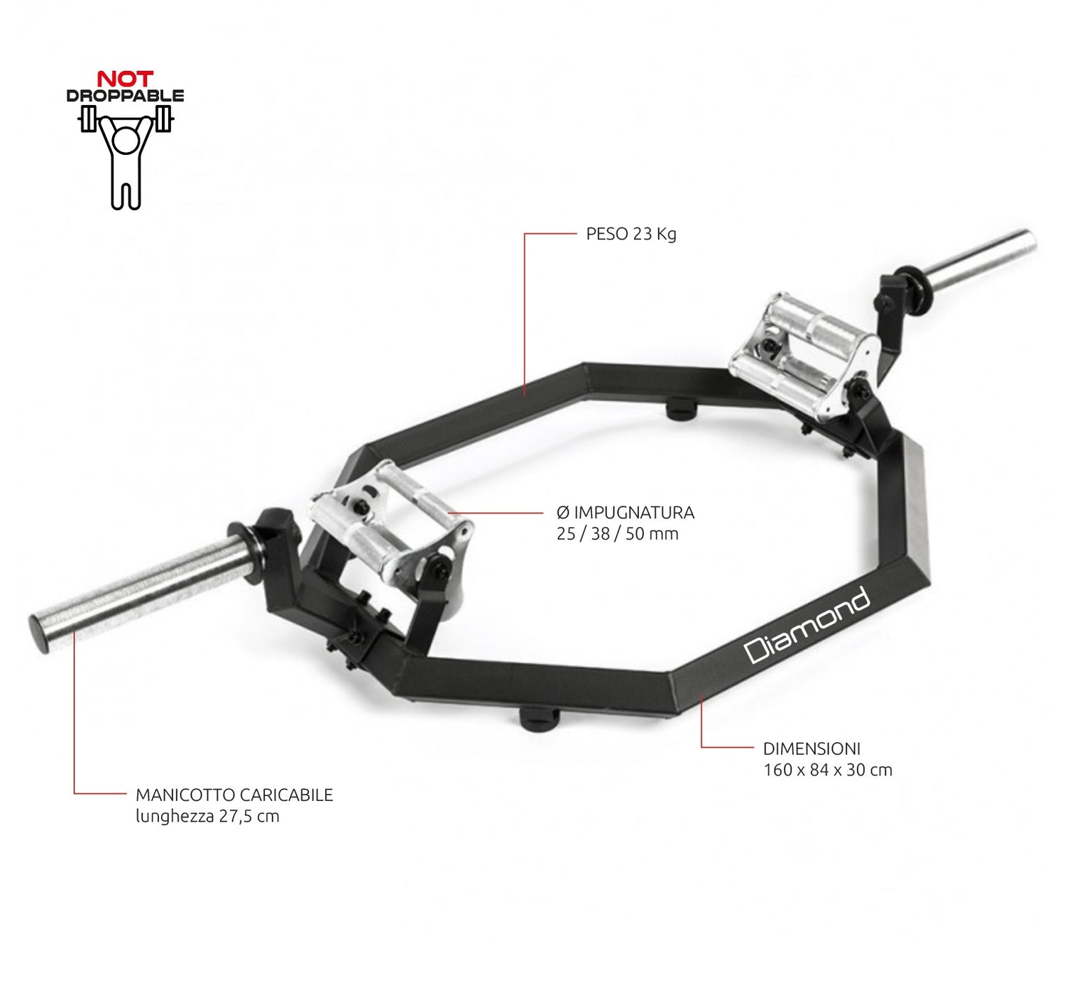 Bilanciere Olimpico Esagonale- SHRUG BAR PRO – 300 KG DIAMOND BOED-P