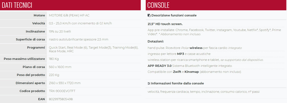 Tapis roulant Toorx TRX 9000 EVO TFT App Ready 3.0