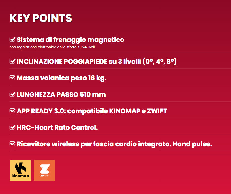 ERX-650 HRC a volano anteriore elettromagnetica con pedane regolabili in inclinazione e ricevitore wireless APP Ready 3.0