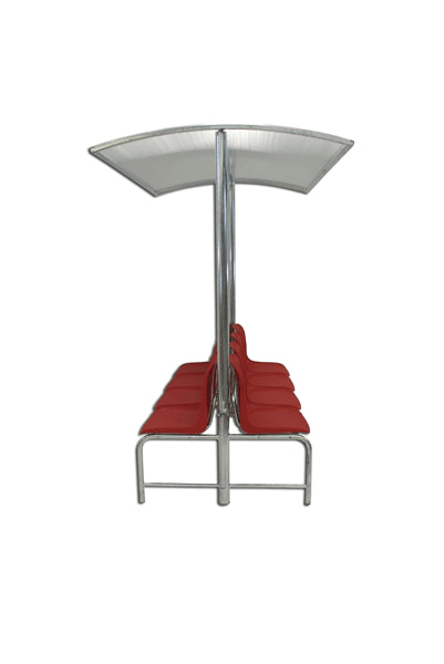 Panchina doppia per atleti con 8 sedute in polipropilene su struttura in acciaio zincato, mobile su ruote, con copertura S02230