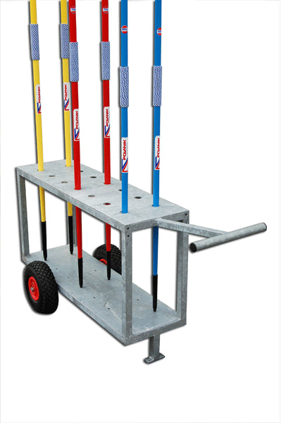 Carrello porta giavellotti in acciaio zincato, mobile su ruote S02372